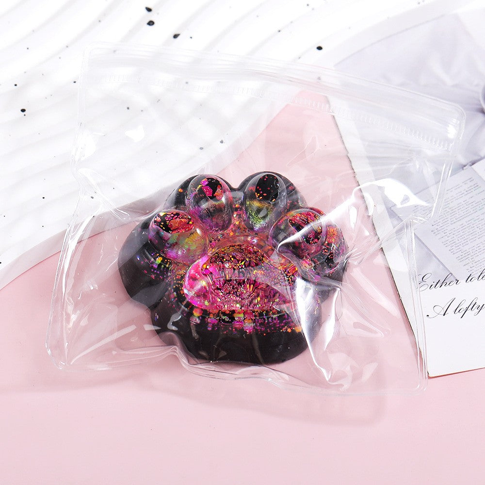 Jucarie Antistres Squishy, Vivimall, cu Revenire Lenta, Squeeze Pinch Family, Model Labuta de Pisica cu Sclipici, 6.5x6 cm, 60g, Ambalaj Transparent, Roz-Negru - vivimall.ro