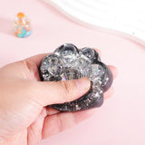 Jucarie Antistres Squishy, Vivimall, cu Revenire Lenta, Squeeze Pinch Family, Model Labuta de Pisica cu Sclipici, 6.5x6 cm, 60g, Ambalaj Transparent, Alb-Negru - vivimall.ro