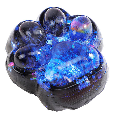Jucarie Antistres Squishy, Vivimall, cu Revenire Lenta, Squeeze Pinch Family, Model Labuta de Pisica cu Sclipici, 6.5x6 cm, 60g, Ambalaj Transparent, Albastru-Negru - vivimall.ro