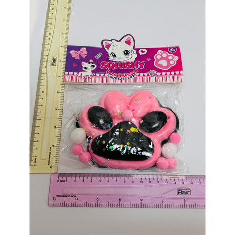 Jucarie Antistres Squishy, Vivimall, cu Revenire Lenta, Model Labuta de Pisica, cu Stelute, 12 cm, 220g, Pinch Family, Ambalaj Transparent, Roz Negru - vivimall.ro