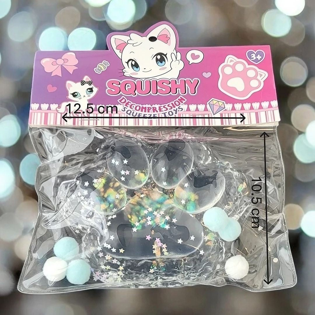 Jucarie Antistres Squishy, Vivimall, cu Revenire Lenta, Model Labuta de Pisica Pufoasa, 12.5x10.5 cm, 220g, Squeeze Pinch Family,-Roz transparent - vivimall.ro