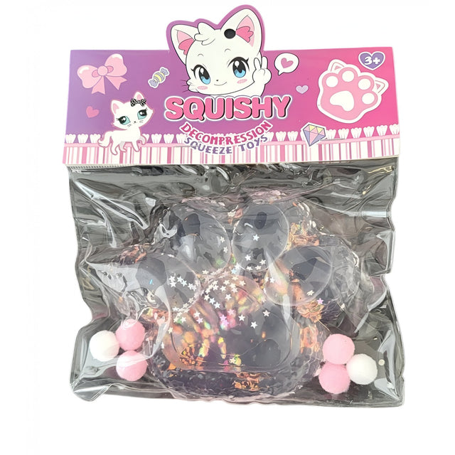 Jucarie Antistres Squishy, Vivimall, cu Revenire Lenta, Model Labuta de Pisica Pufoasa, 12.5x10.5 cm, 220g, Squeeze Pinch Family,-Roz transparent - vivimall.ro