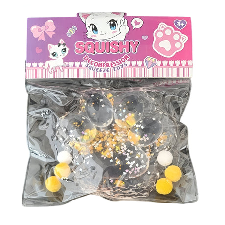Jucarie Antistres Squishy, Vivimall, cu Revenire Lenta, Model Labuta de Pisica Pufoasa, 12.5x10.5 cm, 220g, Squeeze Pinch Family,- Galben Transparent - vivimall.ro