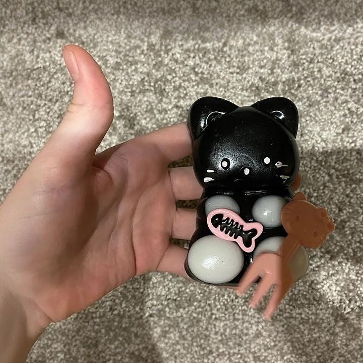 Jucarie Antistres Squishy, Vivimall, cu Revenire Lenta, Squeeze Pinch Family, Model Pisicuta, 10cm x6cm Ambalaj Transparent, 70 gr, Negru - vivimall.ro