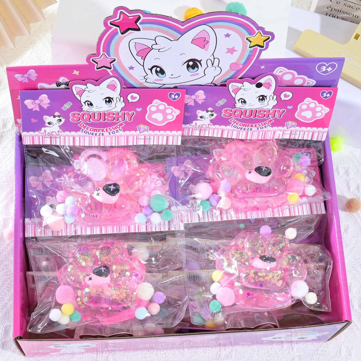 Jucarie Antistres Squishy, Flippy, Labuta de Pisica Squeeze Toys, cu Revenire Lenta, 7.5 cm, Model 270519, Multicolor - vivimall.ro