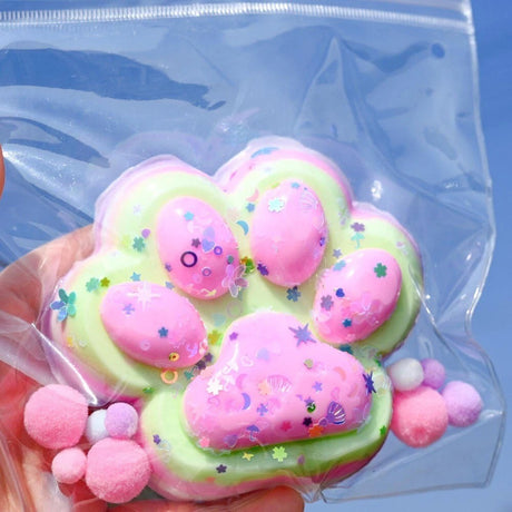 Jucarie Antistres Squishy, Vivimall, Revenire Lenta, Model Labuta de Pisica, Squishy, BIG 12.5 x 10.5 cm, 220 g, Model 22, Roz Verde - vivimall.ro