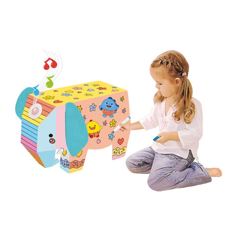 Jucarie Creativa pentru Copii, Flippy, Model Elefant 3D, Set de Asamblat si Colorat din Carton, Puzzle 3D Educativ, 34 x 14 x 23 cm, 3+ ani, Alb