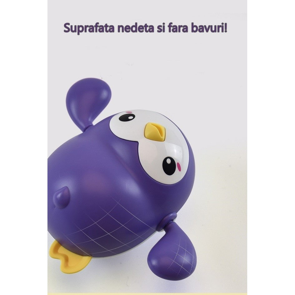 Jucarie de baie interactiva pentru copii, Vivimall, pinguinul mov - vivimall.ro