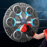 Jucarie de Boxat cu Muzica si Lumini, Vivimall, Manusi Incluse, Bluetooth, Incarcare USB, Aplicare cu Ventuze, 6 Tinte, 32x27x3.5 cm, 930 g, Negru - vivimall.ro