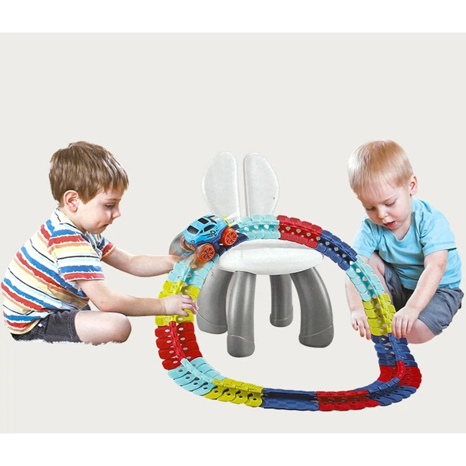 Jucarie de Constructie RollerCoaster, Vivimall, 184 de Piese, 44.5x36x7 cm, cu Masini, Multicolor - vivimall.ro