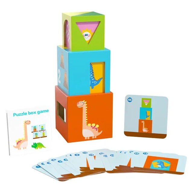 Играчка за сглобяване, Кутия-пъзел, Блокчета за подреждане, 4-6 години, 5 кубчета, 48 модела за сглобяване, 1 ръководство