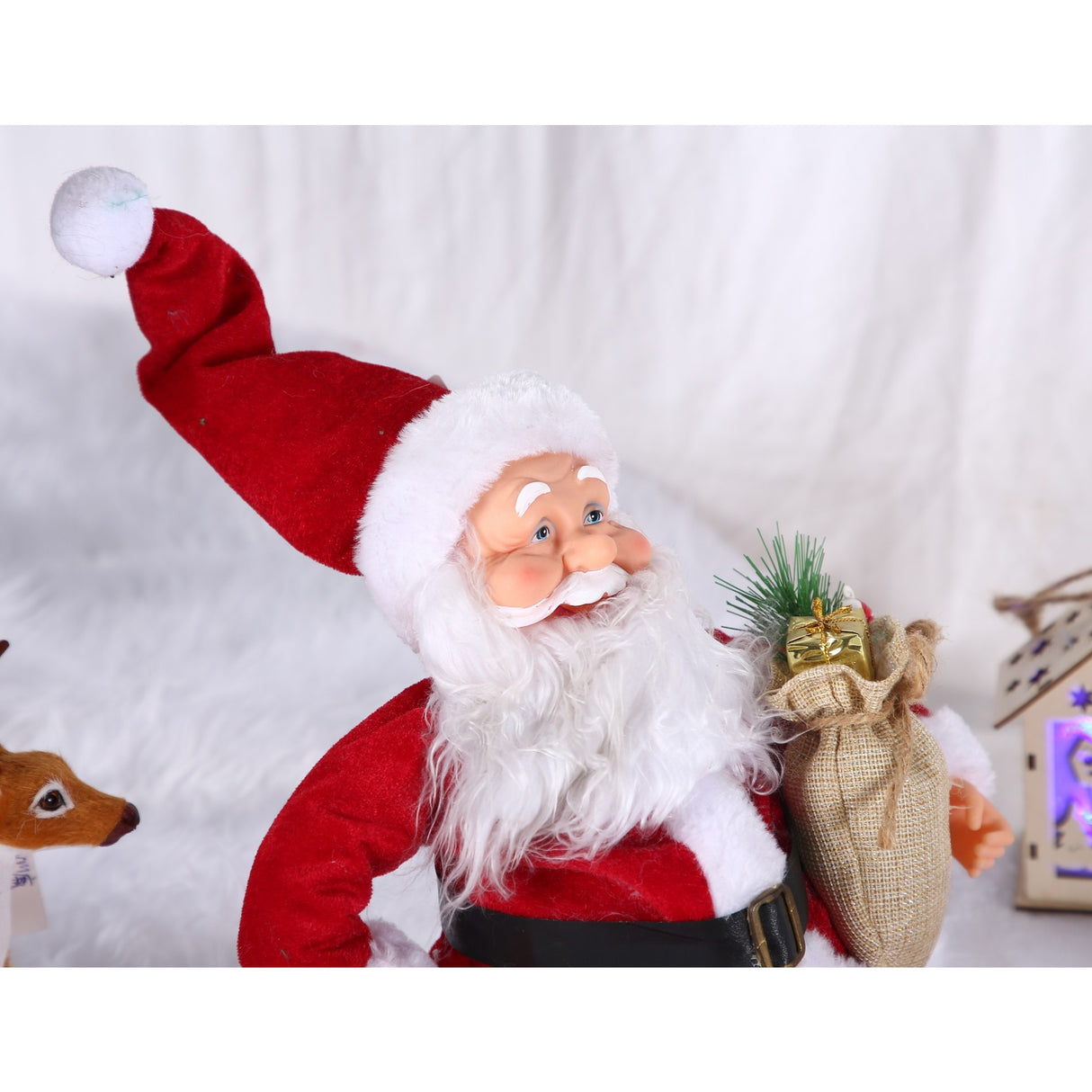 Jucarie decorativa, Vivimall, Mos Craciun,  55 cm x 23 cm, grosime 25 cm, lana, tesatura de plus, poliester, interior/exterior - vivimall.ro