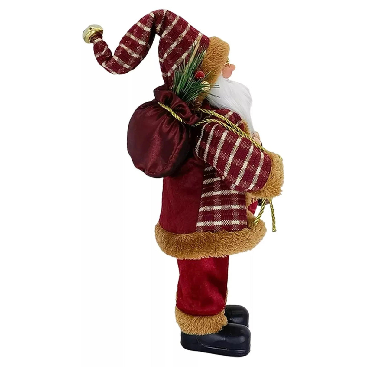 Figurina Decorativa Craciun, Vivimall, Mos Craciun Asezat cu Sac si Felinar, 35 x 18 x 20 cm, Material Plastic+Textil, Interior/Exterior, Rosu/Auriu - vivimall.ro