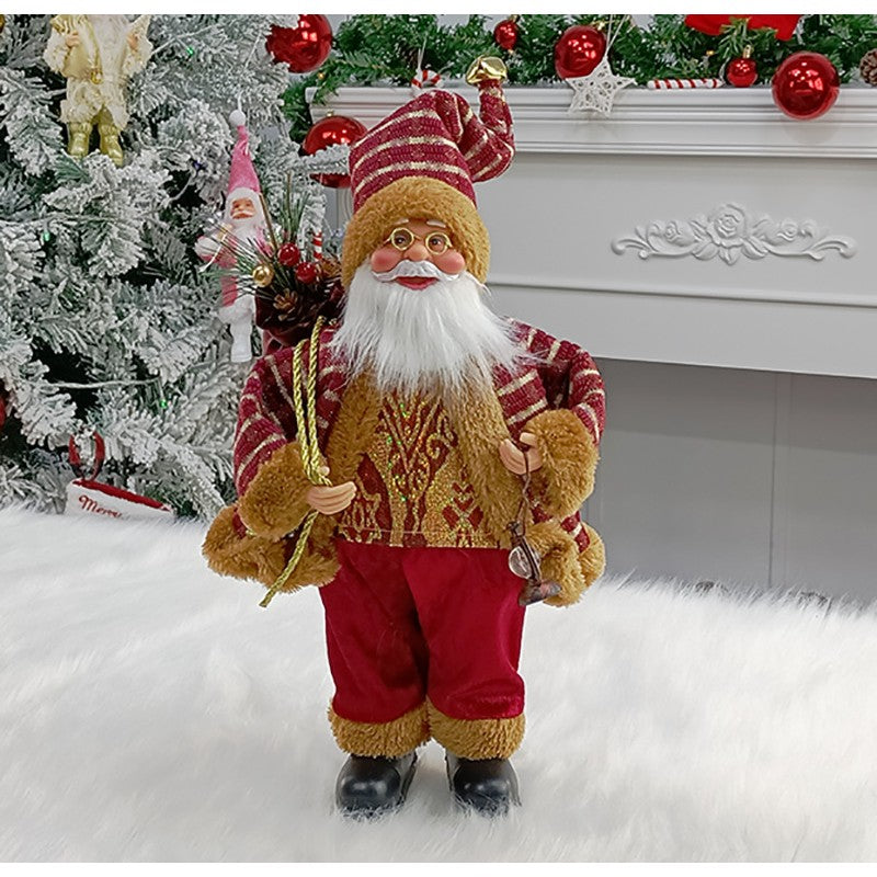 Figurina Decorativa Craciun, Vivimall, Mos Craciun Asezat cu Sac si Felinar, 35 x 18 x 20 cm, Material Plastic+Textil, Interior/Exterior, Rosu/Auriu - vivimall.ro