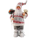 Figurina Decorativa Craciun, Vivimall, Mos Craciun cu Flori si Urs, 30 x 17 x 10 cm, Material Plastic+Textil, Interior/Exterior, Rosu/Gri - vivimall.ro