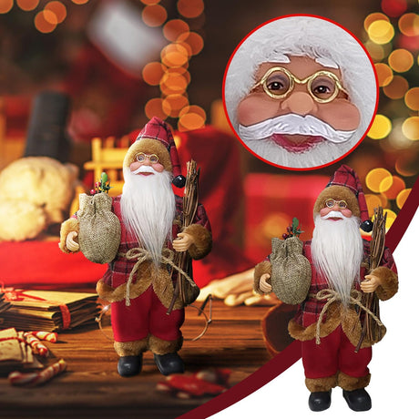 Figurina Decorativa Craciun, Vivimall, Mos Craciun Asezat cu Surcele la Brat, 35 x 18 x 20 cm, Material Plastic+Textil, Interior/Exterior, Rosu/Maro - vivimall.ro