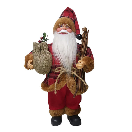 Figurina Decorativa Craciun, Vivimall, Mos Craciun Asezat cu Surcele la Brat, 35 x 18 x 20 cm, Material Plastic+Textil, Interior/Exterior, Rosu/Maro - vivimall.ro