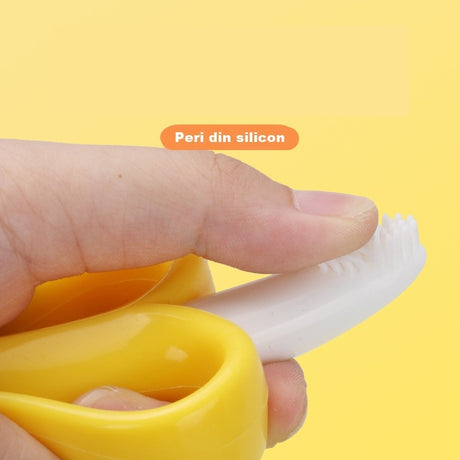 Jucarie dentitie bebelusi Vivimall, banana, cu manere de prindere, material silicon non-toxic, fara miros, 10.5x5.9 cm, galben - vivimall.ro