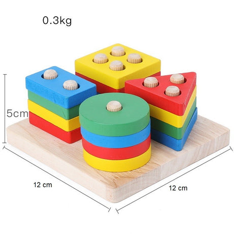 Jucarie Educativa Vivimall, Tip Montessori, din Lemn, + 36 Luni, Forme Geometrice, 16 Piese, 12 x 12 cm, Multicolor - vivimall.ro