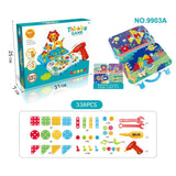 Jucarie Educativa Si Interactiva, Vivimall, Set De Constructie Puzzle Din ABS Cu Bormasina Pentru Dezvoltatea Creativitatii Si A Indemanarii 2D si 3D, Valiza, +3, 31x7x25 cm, 338 Piese - vivimall.ro