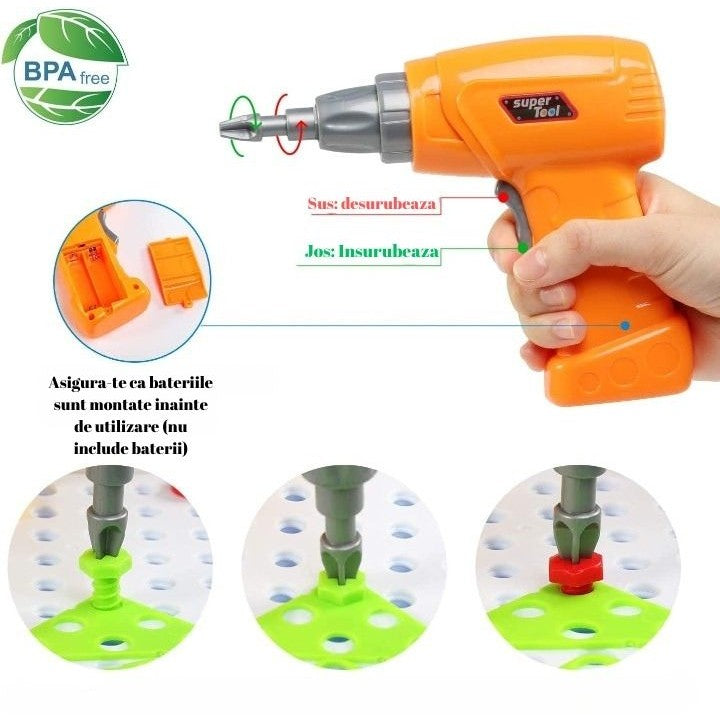 Jucarie Educativa Si Interactiva, Vivimall, Set De Constructie Puzzle Din ABS Cu Bormasina Pentru Dezvoltatea Creativitatii Si A Indemanarii 2D si 3D, Valiza, +3, 31x7x25 cm, 338 Piese - vivimall.ro