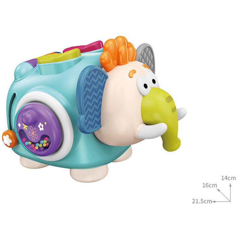 Detaliu față jucărie educativă Montessori elefant pentru bebeluși, material ABS fără muchii ascuțite