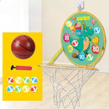 Jucarie Interactiva, Vivimall, 2 in 1, Cos de Basket si Tinta de Darts, Minge 16 cm, Pompa, 8 Mingii cu Scai, Model Dragon, Multicolor - vivimall.ro