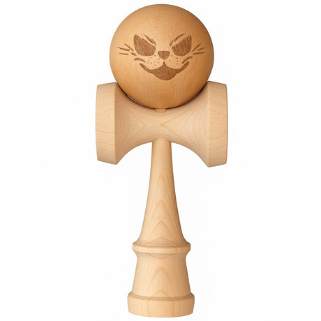 Jucarie Interactiva Kendama, Flippy, din Lemn, 18 cm, Joc de Indemanare pentru Copii si Adulti, Model Crazy Cat, Maro Natur - vivimall.ro