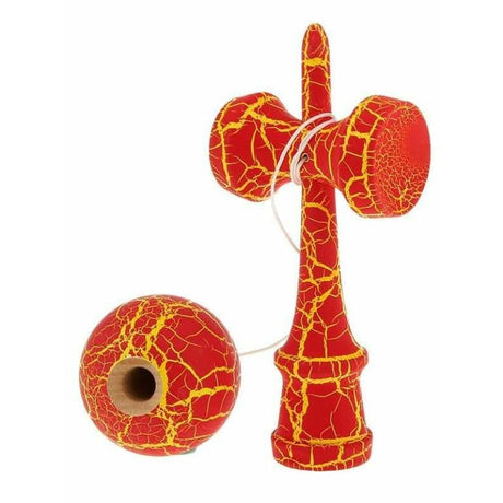 Kendama Crack, Flippy, din Lemn, 18 cm, +14 Ani, Diametru Bila 6 cm, Model Crapat, Rosu - vivimall.ro
