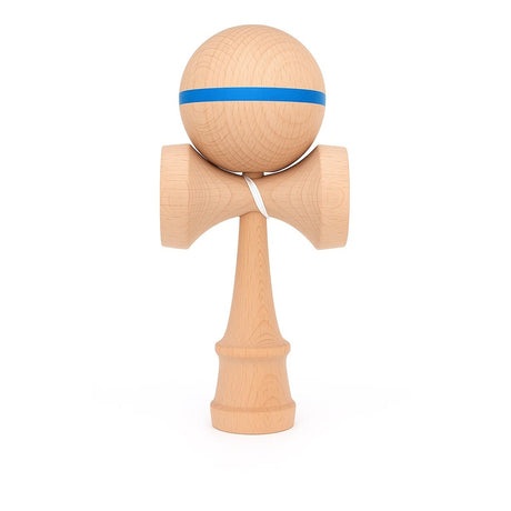 Jucarie Interactiva Kendama, Flippy, din Lemn, 18 cm, Joc de Indemanare pentru Copii si Adulti, Model cu Dunga, Albastru - vivimall.ro