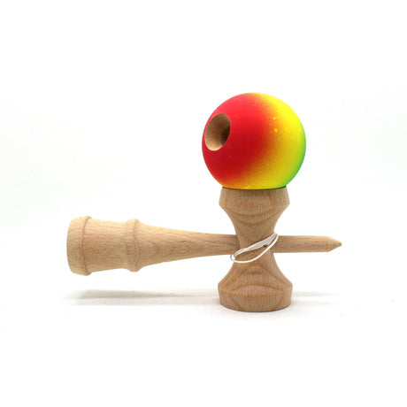 Jucarie Kendama X Originala, Profesionala, Flippy, din Lemn, Rubber Grip, 18 cm, Rosu/Galben/Albastru - vivimall.ro