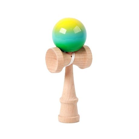 Kendama X Originala, Profesionala, Flippy, Rubber Grip, din Lemn, 18 cm, Galben/Albastru/Verde - vivimall.ro