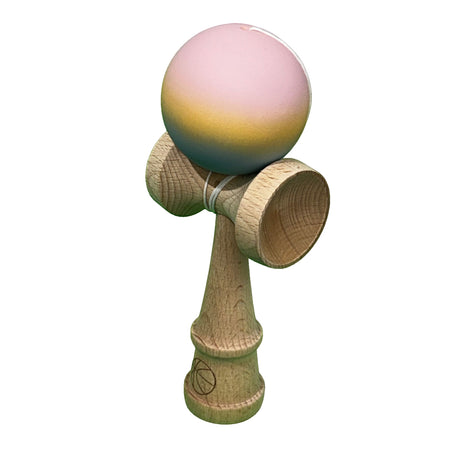Jucarie Kendama X Originala, Profesionala, Flippy, din Lemn, Rubber Grip, 18 cm, Roz/Galben/Albastru - vivimall.ro