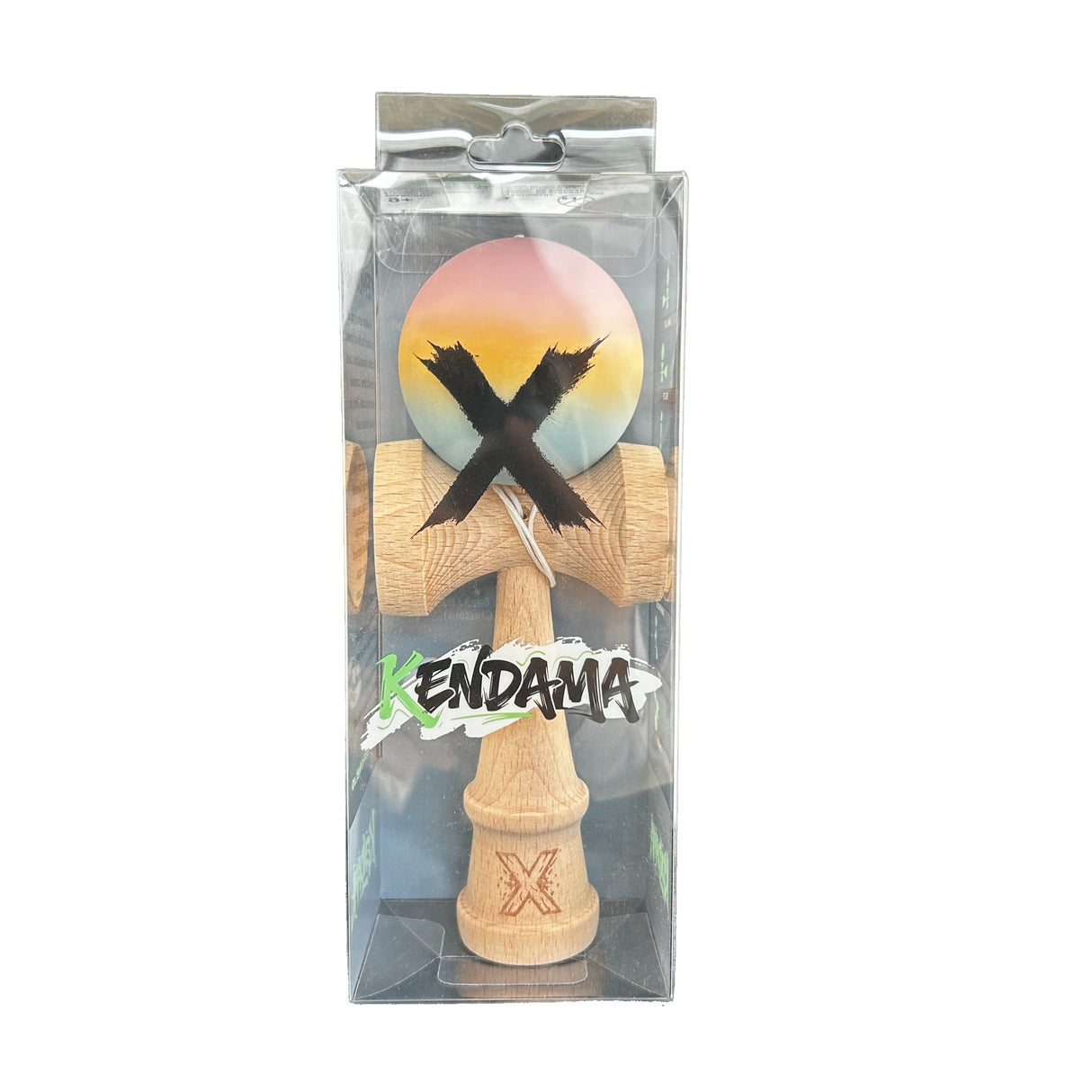 Jucarie Kendama X Originala, Profesionala, Flippy, din Lemn, Rubber Grip, 18 cm, Roz/Galben/Albastru - vivimall.ro
