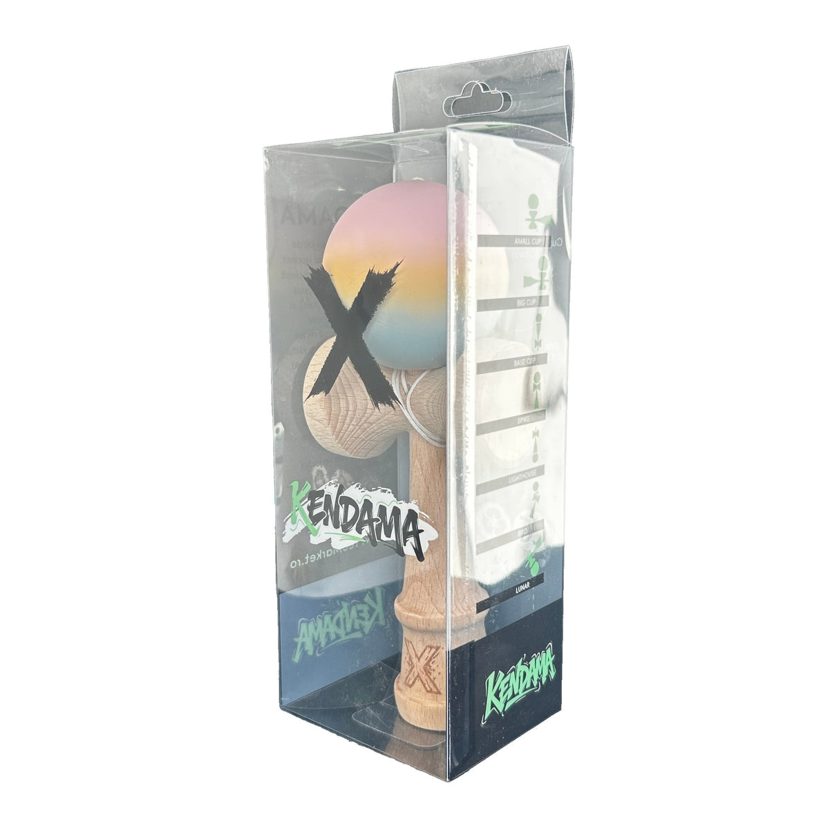 Jucarie Kendama X Originala, Profesionala, Flippy, din Lemn, Rubber Grip, 18 cm, Roz/Galben/Albastru - vivimall.ro