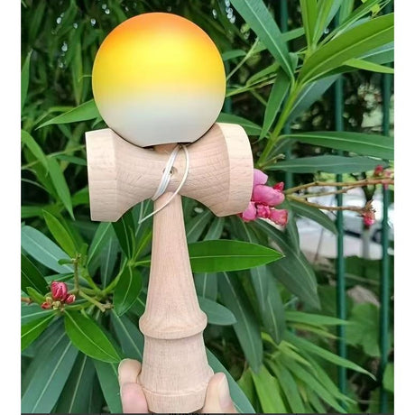 Jucarie Kendama X Originala, Profesionala, Flippy, din Lemn, Rubber Grip, 18 cm, Portocaliu/Galben/Alb - vivimall.ro