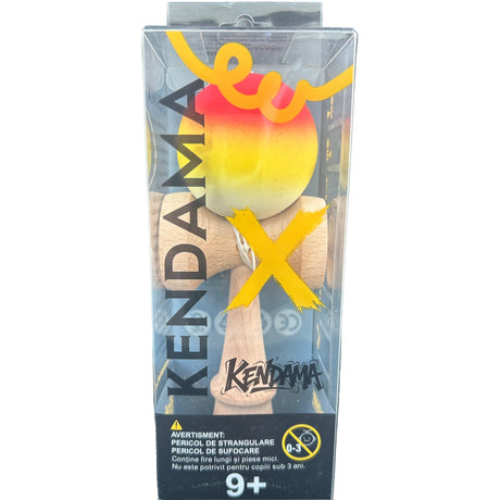 Jucarie Kendama X Originala, Profesionala, Flippy, din Lemn, Rubber Grip, 18 cm, Gradient Rosu Galben Alb - vivimall.ro