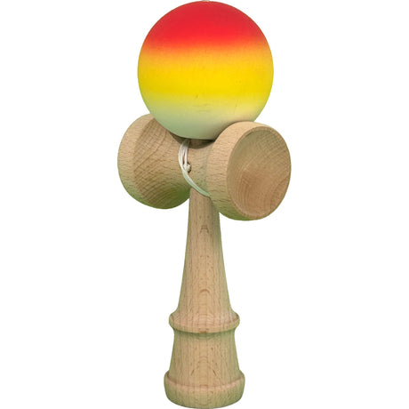 Jucarie Kendama X Originala, Profesionala, Flippy, din Lemn, Rubber Grip, 18 cm, Gradient Rosu Galben Alb - vivimall.ro