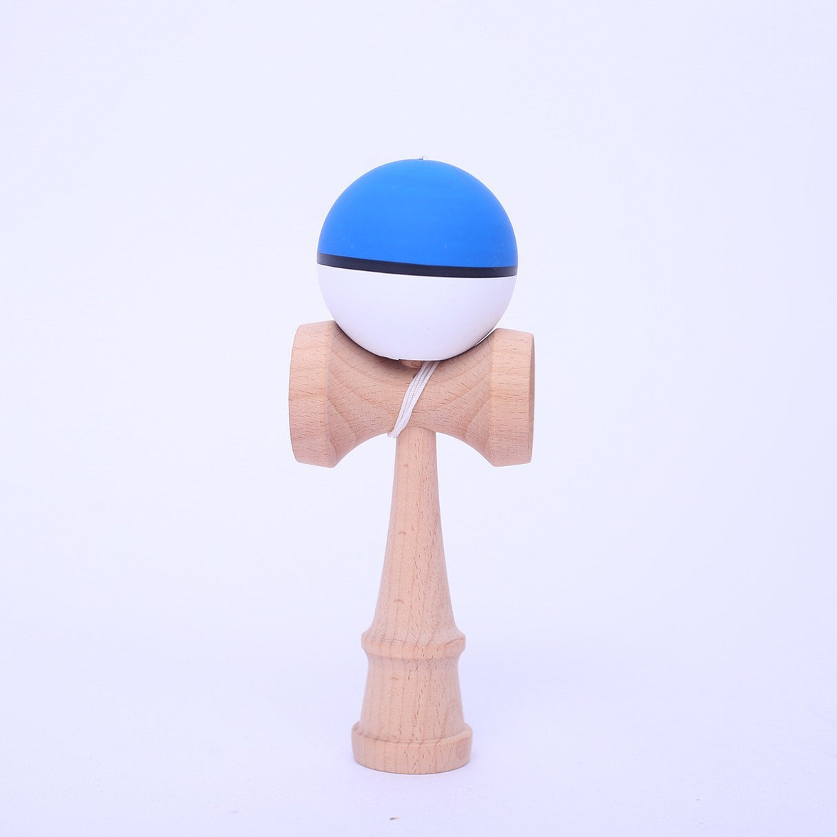 Jucarie Interactiva Kendama Profesionala din Lemn, 18 cm, Joc de Indemanare pentru Copii si Adulti, Model 9 Bicolor Albastru Alb - vivimall.ro