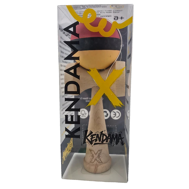 Jucarie Interactiva Kendama Profesionala, Vivimall, din Lemn, 18 cm, Joc de Indemanare pentru Copii si Adulti, Multicolor Rosu Negru Galben - vivimall.ro
