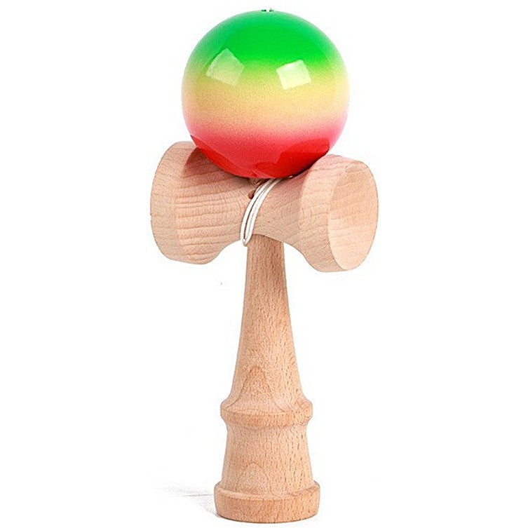 Jucarie Interactiva Kendama Profesionala, Vivimall, din Lemn, 18 cm, Joc de Indemanare pentru Copii si Adulti, Model 3 Gradient Verde Galben Rosu - vivimall.ro