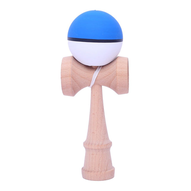 Jucarie Interactiva Kendama Profesionala din Lemn, 18 cm, Joc de Indemanare pentru Copii si Adulti, Model 9 Bicolor Albastru Alb - vivimall.ro
