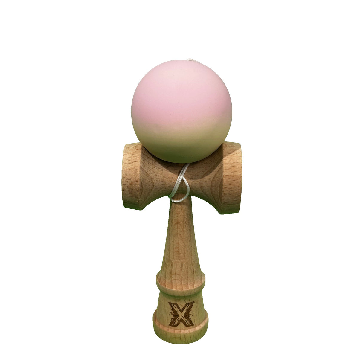 Kendama X Originala, Profesionala, Flippy, din Lemn, Rubber Grip, 18 cm, Roz/Galben - vivimall.ro