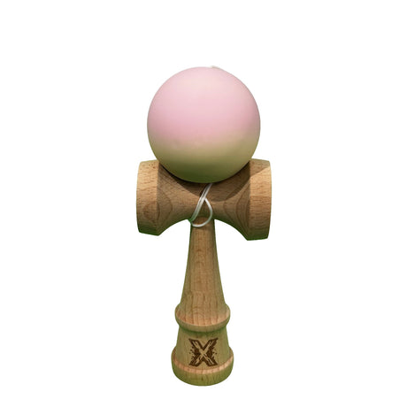 Kendama X Originala, Profesionala, Flippy, din Lemn, Rubber Grip, 18 cm, Roz/Galben - vivimall.ro