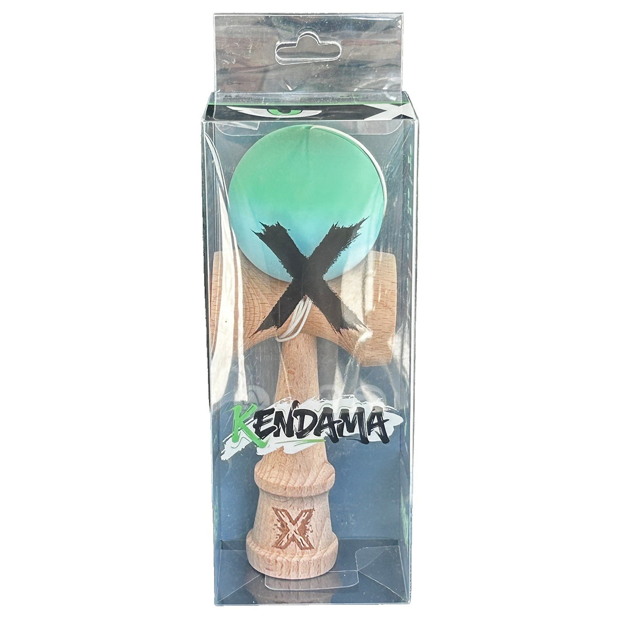Jucarie Kendama X Originala, Profesionala, Flippy, din Lemn, Rubber Grip, 18 cm, Gradient Turcoaz/Alb - vivimall.ro