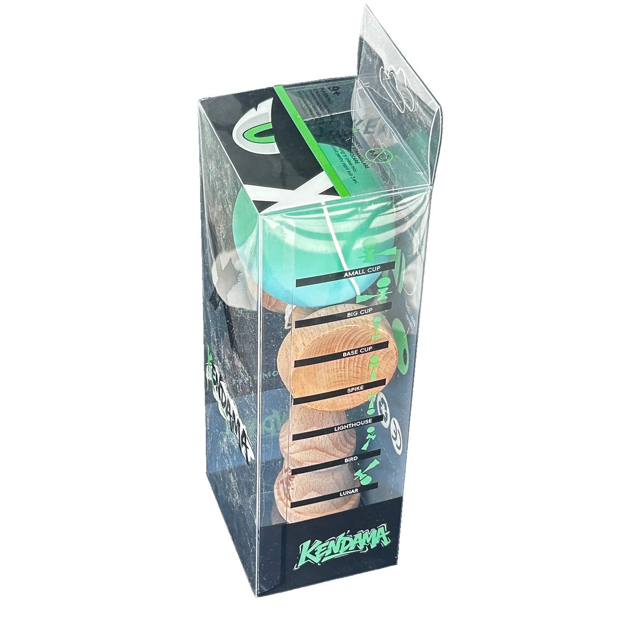 Jucarie Kendama X Originala, Profesionala, Flippy, din Lemn, Rubber Grip, 18 cm, Gradient Turcoaz/Alb - vivimall.ro