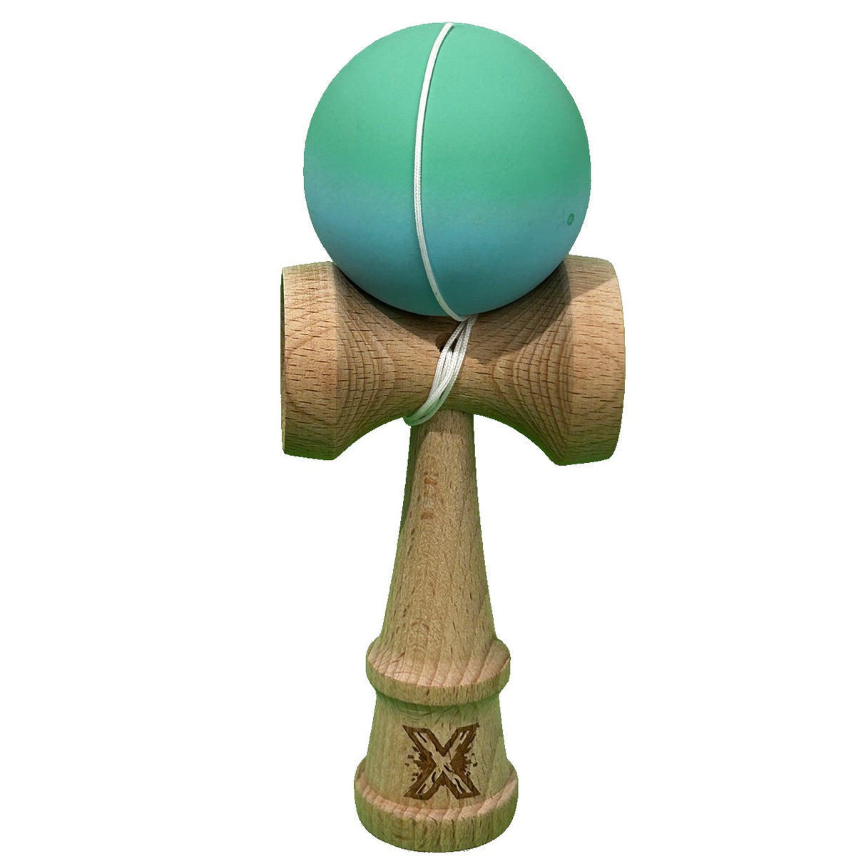 Jucarie Kendama X Originala, Profesionala, Flippy, din Lemn, Rubber Grip, 18 cm, Gradient Turcoaz/Alb - vivimall.ro