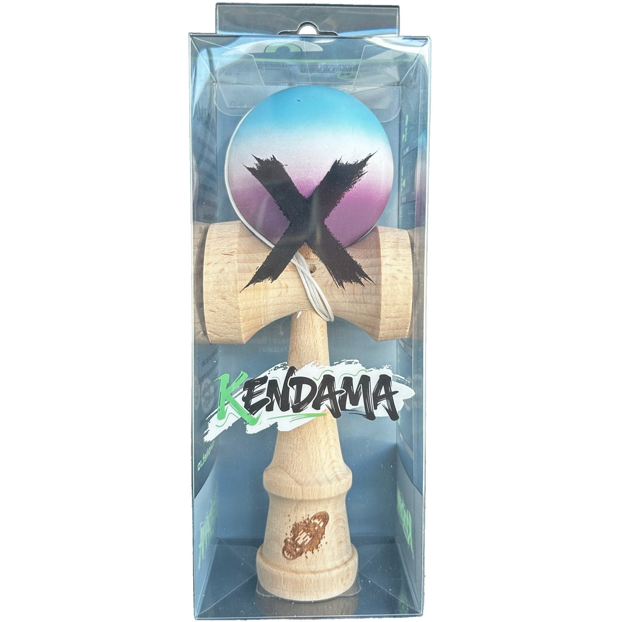 Jucarie Kendama X Originala, Profesionala din Lemn, Rubber Grip, 18 cm, Gradient Albastru Alb Mov - vivimall.ro