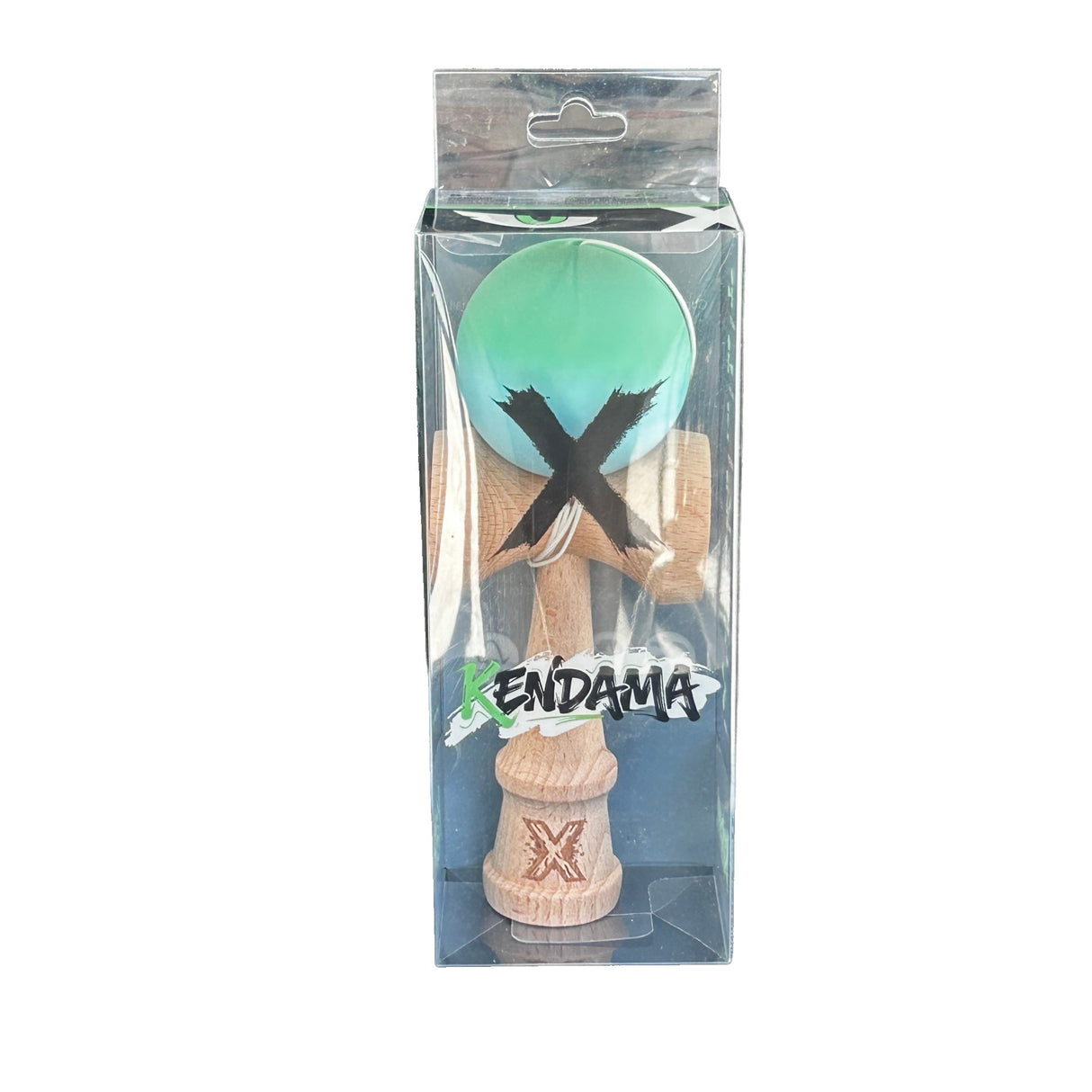 Jucarie Kendama X Originala, Profesionala, Flippy, din Lemn, Rubber Grip, 18 cm, Verde/Albastru - vivimall.ro
