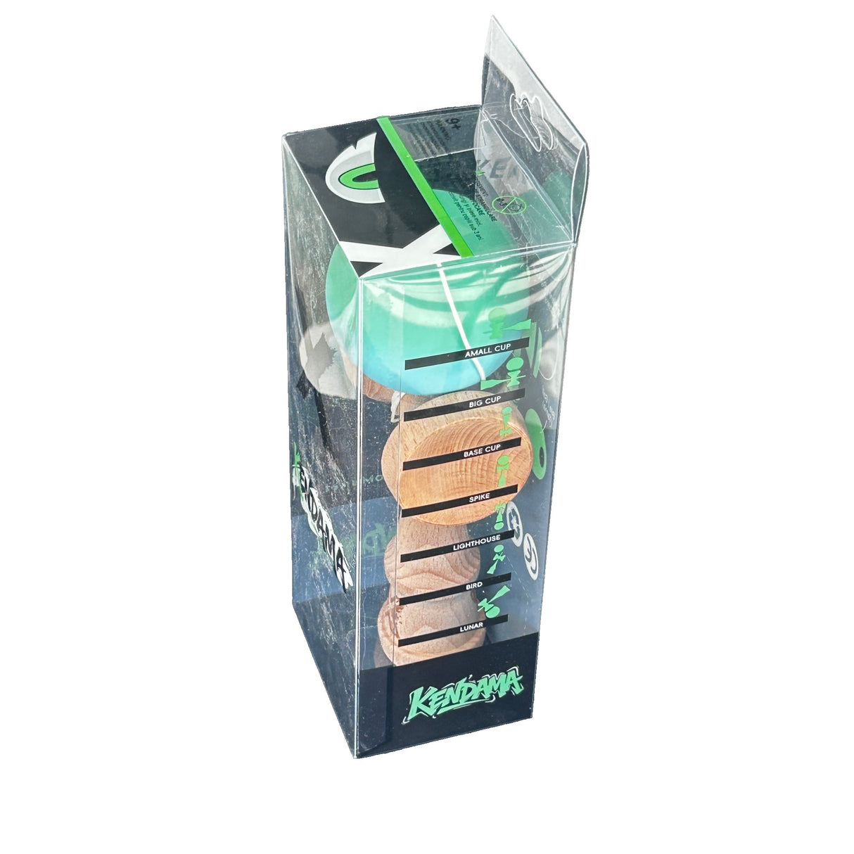Jucarie Kendama X Originala, Profesionala, Flippy, din Lemn, Rubber Grip, 18 cm, Verde/Albastru - vivimall.ro